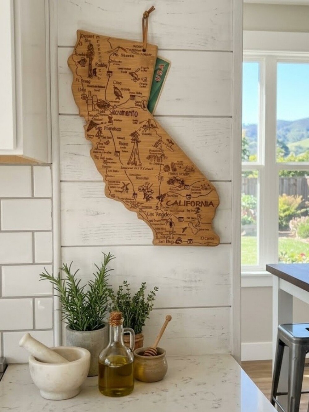 California Shaped Wooden Wall Art - Natural Brown